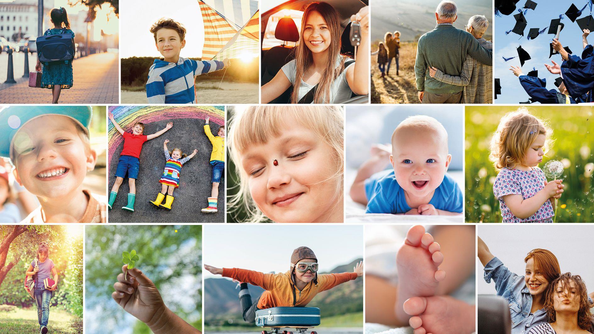 Collage mit Familien, Kindern und Zukunftsmomenten aus den KIDZ-Unterlagen