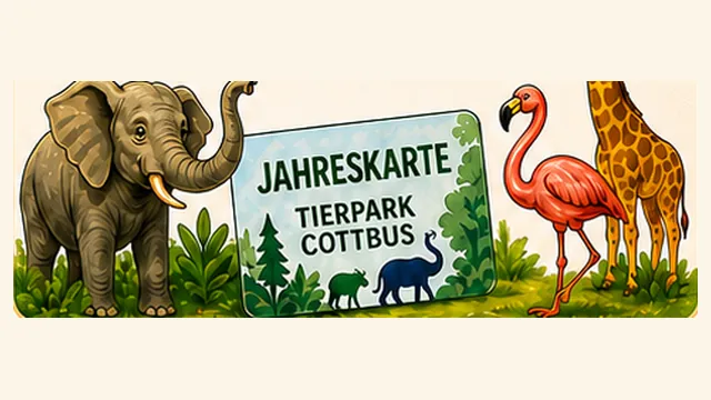 Illustration Tierpark-Jahreskarte mit Elefant, Flamingo und Giraffe